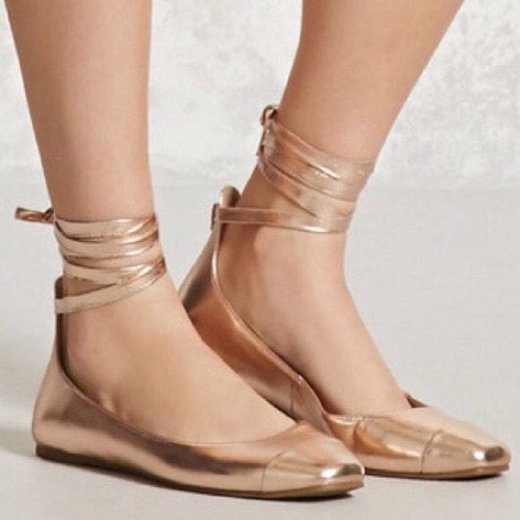 Forever 21 Shoes - Forever 21 Rose Gold Strappy Ballet Flats